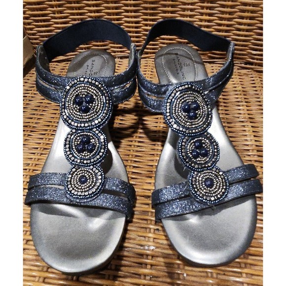 BANDOLINO BI-FLEXIBLE Womens Shoes Sandals Beaded Wedge Heels T-strap Size 6.5 M - Picture 1 of 8